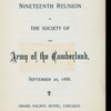 19NTH REUNION [held by] THE SOCIETY OF THE CUMBERLAND [at] "GRAND PACIFIC HOTEL,CHICAGO, IL;" (HOTEL)