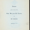 DINNER TO SENATOR WILLIAM M. EVARTS OF NY [held by] SENATOR HISCOCK OF NY [at] "THE ARLINGTON,WASH.DC" (HOTEL)