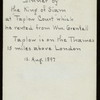 DINNER [held by] KING OF SIAM [at] "TAPLOW COURT, LONDON, ENGLAND" (FOR;)