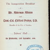 INAUGURATION OF MR. ALDERMAN ALLISTON & LIEUT. COL. CLIFFORD PROBYN, V.D. [held by] SHERIFFS OF THE CITY OF LONDON [at] "SALTERS' HALL, LONDON, ENGLAND" (OTHER (HALL);)