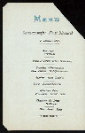 DINNER [held by] HAMBURG-AMERIKA LINE [at] "ENROUTE EXPRESS STEAMER ""FURST BISMARCK""" (SS;)