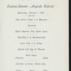 DINNER; [held by] HAMBURG-AMERIKA LINIE [at] EN ROUTE ABOARD EXPRESS STEAMER AUGUSTE VICTORIA (SS;)