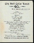LUNCH [held by] CITY HALL CELLAR [at] "CHAMBERS STEET AND BROADWAY,NEW YORK, NY" (LUNCHROOM;)