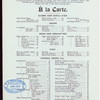 A LA CARTE [held by] NORTHERN STEAMSHIP COMPANY/GREAT NORTHERN RY LINE. [at] ON BOARD SS NORTH WEST (SS;)