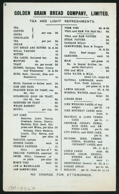Daily Menu Held By Golden Grain Bread Co Ltd At England For Nypl Digital Collections