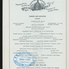 THANKSGIVING DAY DINNER [held by] BALTIMORE & OHIO R.R. [at] """ROYAL LIMITED, THE"" - ""FINEST DAYLIGHT TRAIN IN THE WORLD"" EN ROUTE WASHINGTON, BALTIMORE, PHILADELPHIA, NEW YORK---CAR ""WALDORF""" (RR;)
