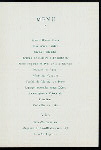 DINER OFFERT A SON EXCELLENCE LE MINISTRE DU PORTUGAL, MR. THOMAZ DE SOUZA ROSA [held by] LE COMMISSAIRE ROYAL ET LES MEMBRS DE LA COMMISSION EXECUTIVE DU PORTUGAL A L EXPOSITION UNIVERSELLE DE 1900 [at] "RITZ HOTEL, PARIS, FRANCE" (HOTEL;)
