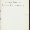 WEDDING BREAKFAST [held by] ? [J B] [at] "DEUTSCHER CLUB, MILWAUKEE,WIS." (CLUB)