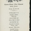 DINNER [held by] HAMBURG-AMERIKA LINIE [at] EN ROUTE ABOARD EXPRESS STEAMER FURST BISMARCK (SS;)