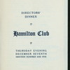 DIRECTORS' DINNER [held by] HAMILTON CLUB [at] "BROOKLYN, NY" (OTHER [PRIVATE?];)