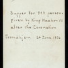 CORONATION SUPPER FOR 800 [held by] KING HAAKON VII [at] TRONDHJEM (NOWAY?) (FOR;)