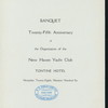 25TH ANNIVERSARY BANQUET [held by] NEW HAVEN YACHT CLUB [at] "TONTINE HOTEL, NEW HAVEN, CT" (HOTEL;)