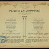 DINNER [held by] CIE GLE TRANSATLANTIQUE [at] "ON BOARD PAQUEBOT ""LA LORRAINE""" (SS;)