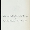 DINNER TO DIPLOMATIC CORPS [held by] NORFOLK AND WASHINGTON SS. CO. [at] ABOARD STEAMER NEWPORT NEWS (SS;)