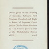 DINNER IN HONOR OF SUPREME COURT JUSTICE CHARLES GRANT GARRISON [held by] SOUTH JERSEY BAR [at] PHILADEPHIA BOURSE ([HOTEL?];)