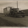 Car and homemade trailer on U.S. 101 near King City, California. Man and wife middle-aged, from Wisconsin. "Old Man Depression sent us out on the road ... You don't know anything about how many people are living in trailers till you 'hit' Florida"