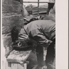 Sheepshearer washing for lunch, Rosebud County, Montana