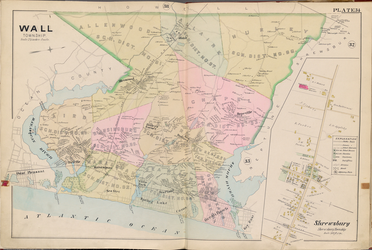 Monmouth County Double Page Plate No 34 Map Of Wall Township