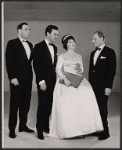 Paul Hardwick, unidentified actor, Dorothy Tutin, and Max Adrian in the stage production The Hollow Crown