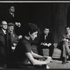 John Normington, Paul Rogers, Terence Rigby, Vivien Merchant, Ian Holm, and Michael Craig in the stage production The Homecoming
