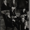 Back row to front row: Danny Sewell, John Harkins, Denis Holmes, Lloyd Battista, William Roerick, and Patricia Roe in the stage production The Homecoming