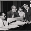 Mary Rodgers [at right], Martin Charnin [at right] and unidentified others in rehearsal for the stage production Hot Spot