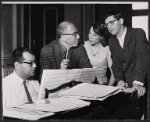Mary Rodgers [at right], Martin Charnin [at right] and unidentified others in rehearsal for the stage production Hot Spot