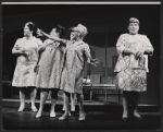 Fran Stevens, Francesca Smith, Sally DeMay [wearing glasses], Lucie Lancaster [mostly hidden] and Charlotte Jones in the stage production How Now Dow Jones