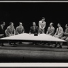 Willard Waterman, Dick Kallman [center] and ensemble in the stage production How to Succeed in Business Without Really Trying