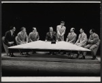 Willard Waterman, Dick Kallman [center] and ensemble in the stage production How to Succeed in Business Without Really Trying