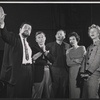 David Wayne, Milton Selzer [center] and unidentified others in rehearsal for the stage production Juniper and the Pagans