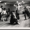 Bernadette Peters [seated center] Alan Schneider [at right] and unidentified others in rehearsal for the stage production of La Strada