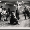 Bernadette Peters [seated center], Alan Schneider [at right] and unidentified others in rehearsal for the stage production La Strada