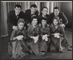 Tommy Morton, Larry Storch, Joel Grey, George Marcy, [back] Tammy Grimes, Charlotte Rae, Dorothy Jarnac and Beverley Bozeman in the stage production The Littlest Revue