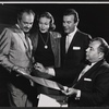 Sam Levene [left], Jerome Chodorov [center right] and unidentified others in rehearsal for the stage production Make a Million