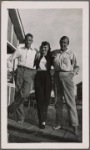 Chester Kallman standing next to Rhoda Jaffe and W. H. Auden, taken on Fire Island