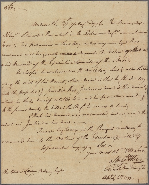 Letter to Caesar Rodney NYPL Digital Collections