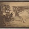 Interior view of a barbershop.