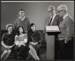 Pippa Scott, Julie Parrish, Macdonald Carey and unidentified others in rehearsal for the stage production Memo