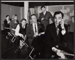 Raul Julia, Lisa Maria, Brad Sullivan, William Duell, Paul Stevens and Robert Ronan [standing] in the stage production The Memorandum