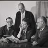 Reginald Denham, George Oppenheimer, Nancy Kelly and Arthur Kober in rehearsal for stage production A Mighty Man is He