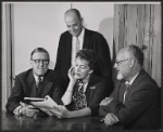 Reginald Denham, George Oppenheimer, Nancy Kelly and Arthur Kober in rehearsal for the stage production A Mighty Man is He