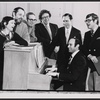 Arthur Marx [in checkered jacket], Arthur Whitelaw [second from right] and Larry Grossman [at keyboard] in the stage production Minnie's Boys