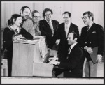 Arthur Marx [in checkered jacket], Arthur Whitelaw [second from right] and Larry Grossman [at keyboard] in the stage production Minnie's Boys