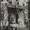 Patty Duke [seated at left], Anne Bancroft [on roof above], Andrew Prine [in jacket at base of ladder] and unidentified others in the 1962 motion picture version of The Miracle Worker
