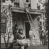 Patty Duke [seated at left], Anne Bancroft [on roof above], Andrew Prine [in jacket at base of ladder] and unidentified others in the 1962 motion picture adaptation of The Miracle Worker