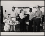 Bette Davis, David Sabin, Dody Goodman, Dorian Harewood and Lee Goodman in rehearsal for the pre-Broadway tryout of the stage production Miss Moffat