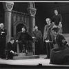 Rod Steiger [seated at center], Roy Poole [standing at right], Bruno Gerussi [on platform], Frances Hyland and ensemble in the stage production Moby Dick