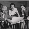 Shepard Traube, Patricia Jessel and Denholm Elliott in rehearsal for the stage production Monique