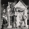 Martha Schlamme [seated at left], Patti Karr [standing at ladder], Dan Resin [standing on ladder], Pamela Hall [seated at right], Joe Morton [standing far right] and unidentified others in the stage production A Month of Sundays